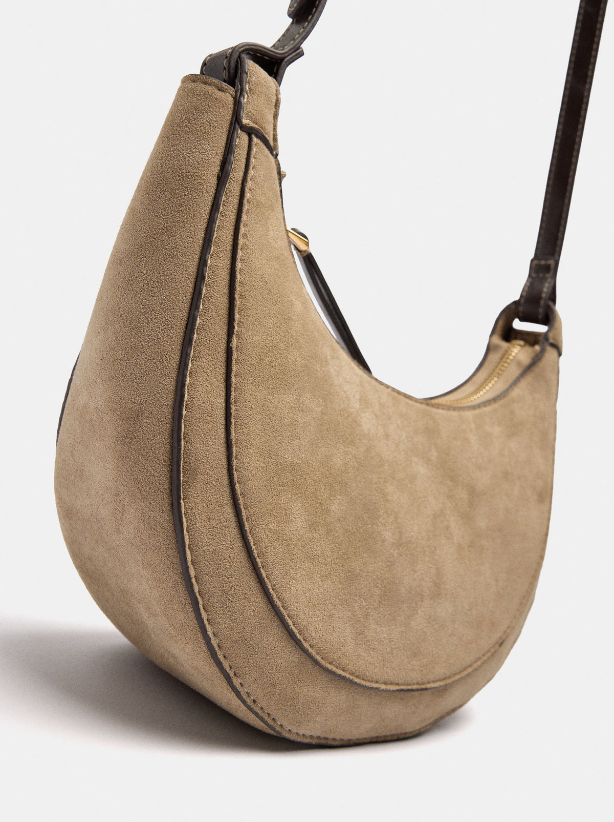 Half-Moon Leather-Effect Suede Crossbody Bag
