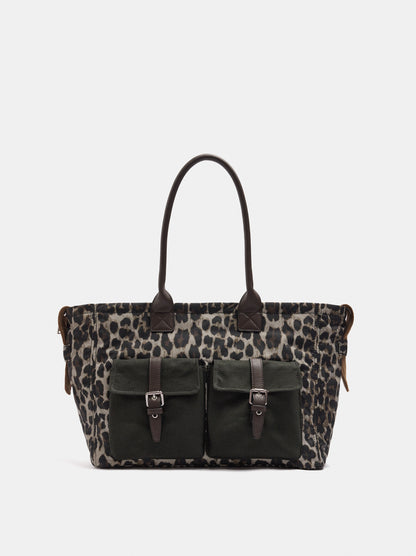 Animal Print Shopper Bag With Exterior Pockets