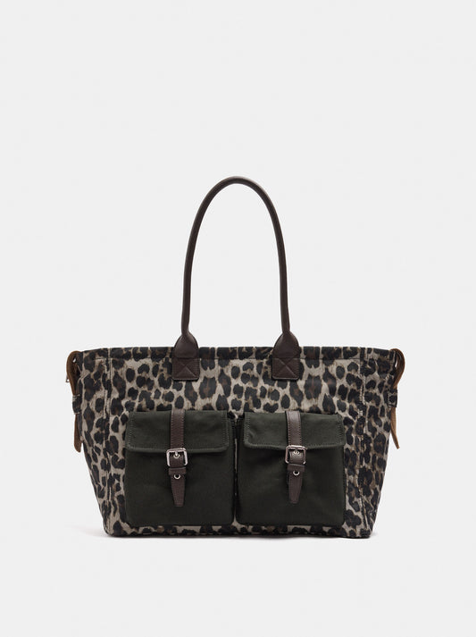 Animal Print Shopper Bag With Exterior Pockets