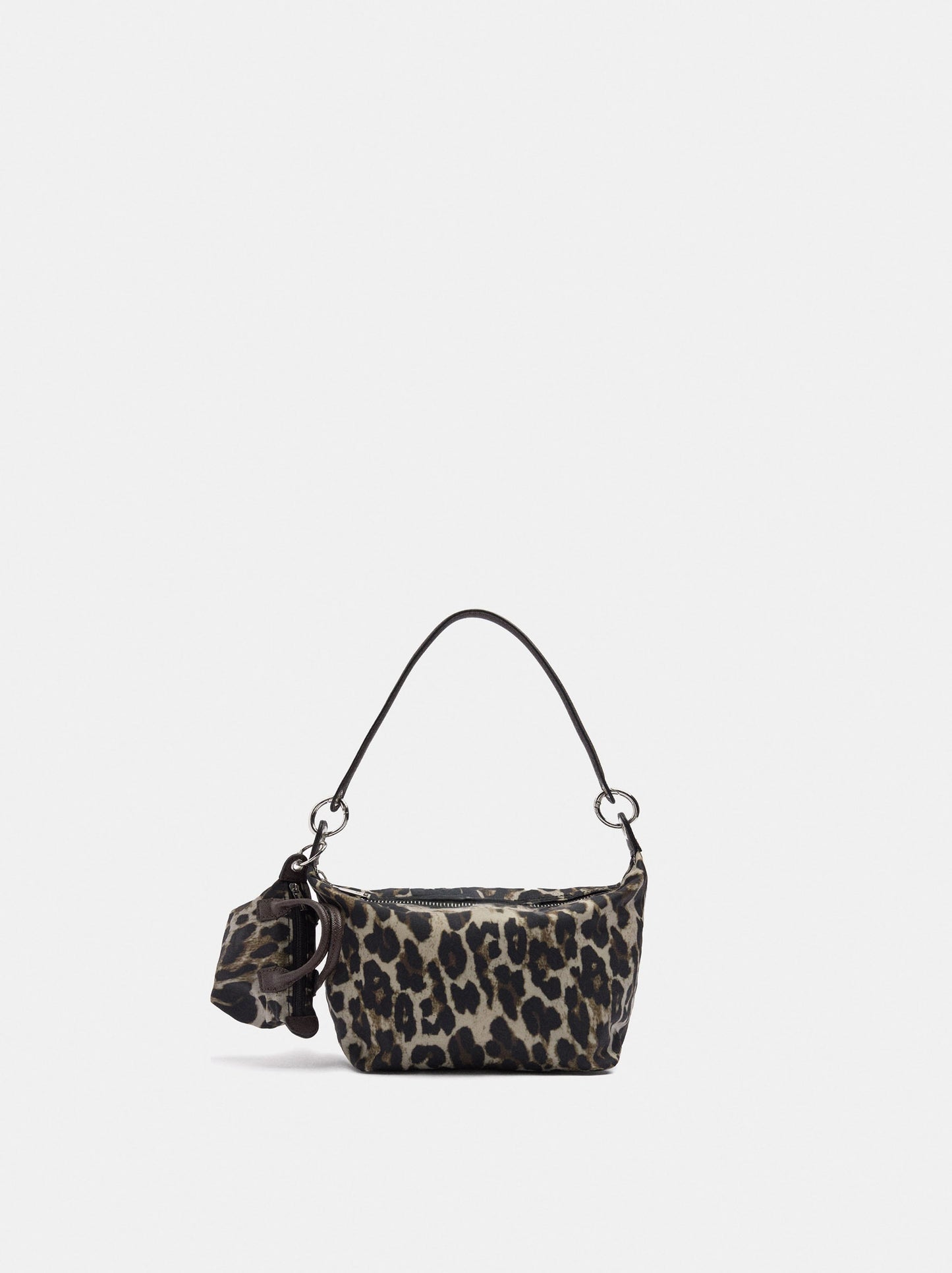 Animal-Print Nylon Shoulder Bag With Charm