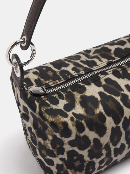 Animal-Print Nylon Shoulder Bag With Charm