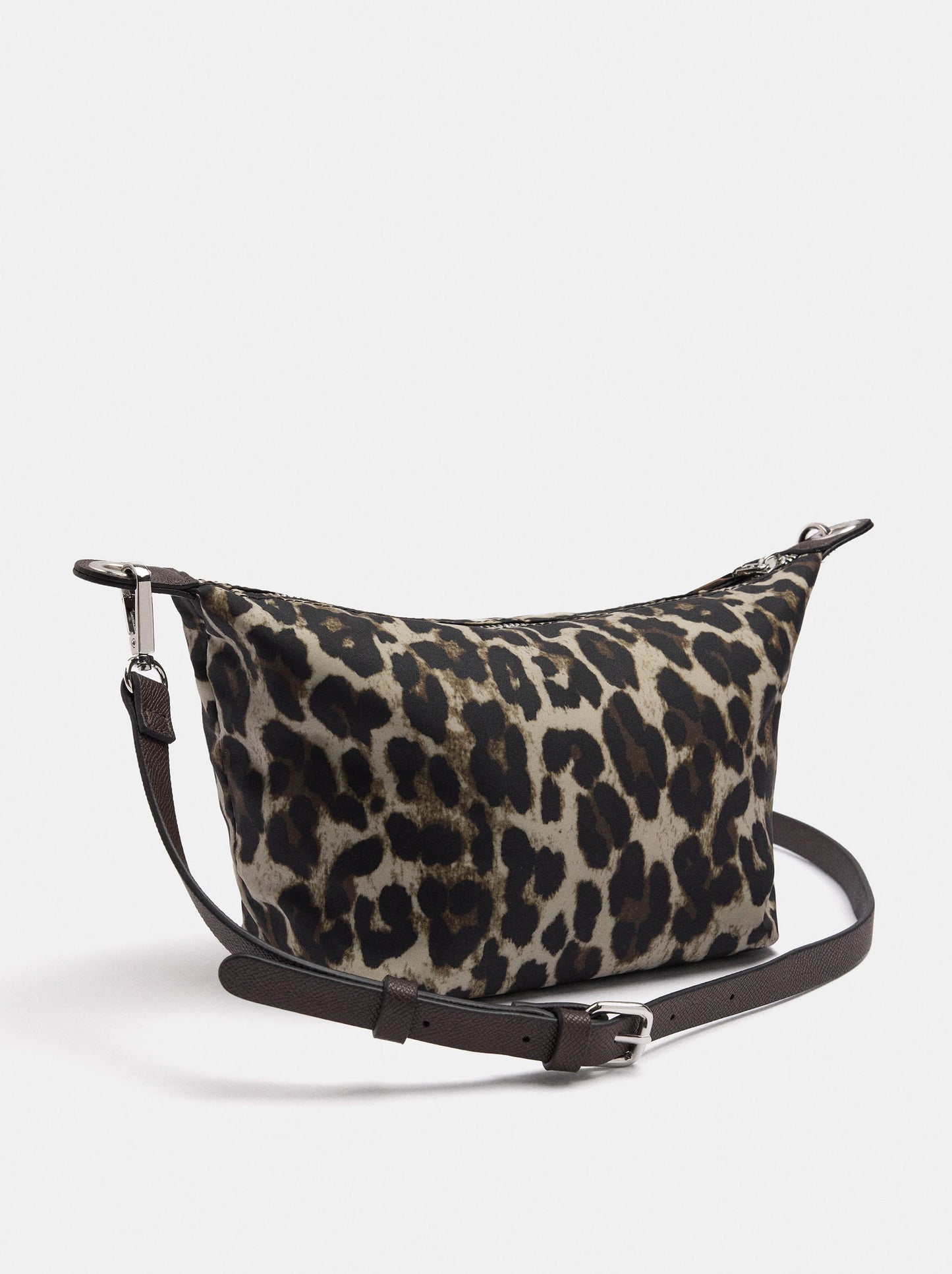 Animal-Print Nylon Shoulder Bag With Charm