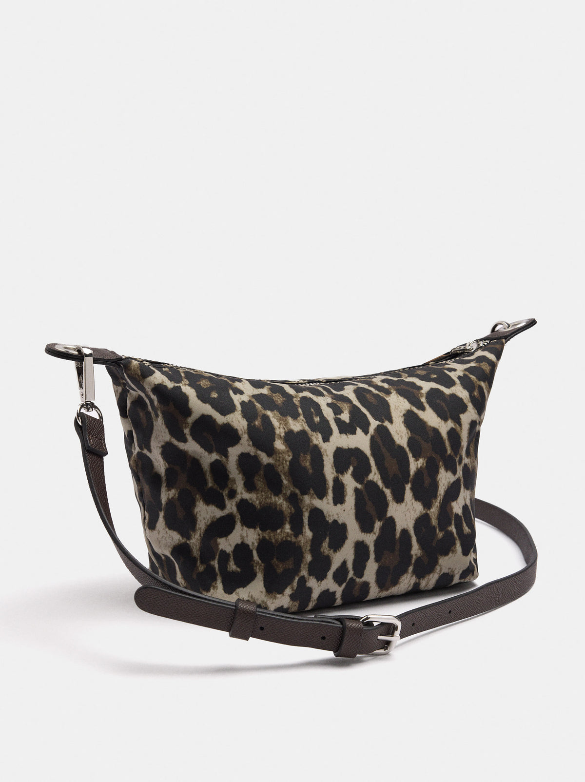 Animal-Print Nylon Shoulder Bag With Charm