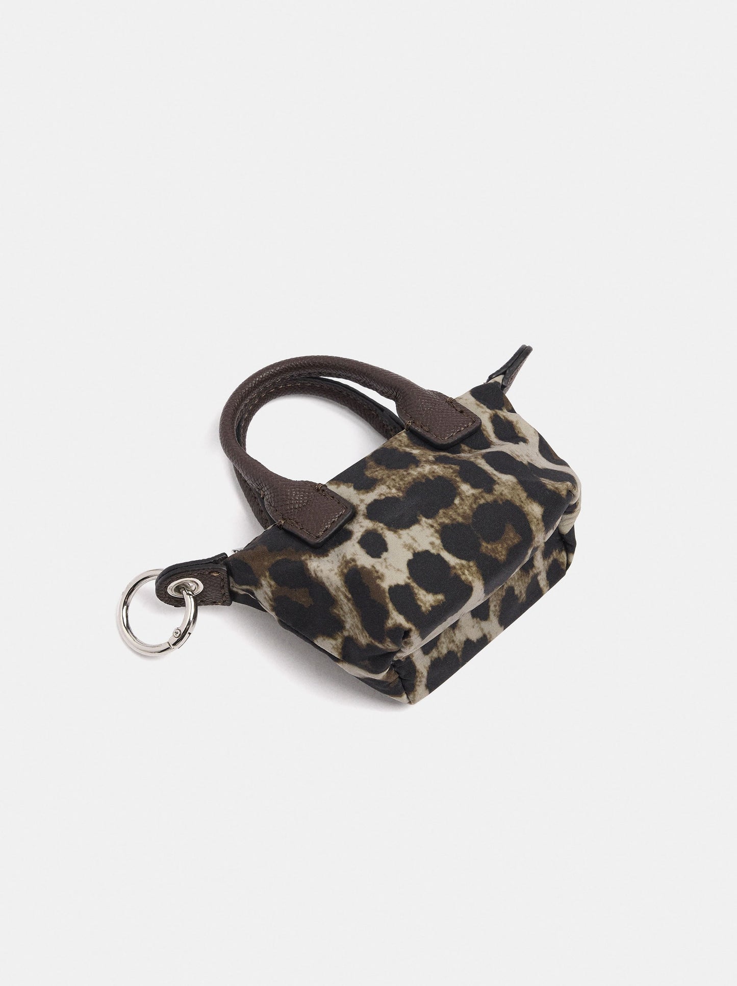 Animal-Print Nylon Shoulder Bag With Charm