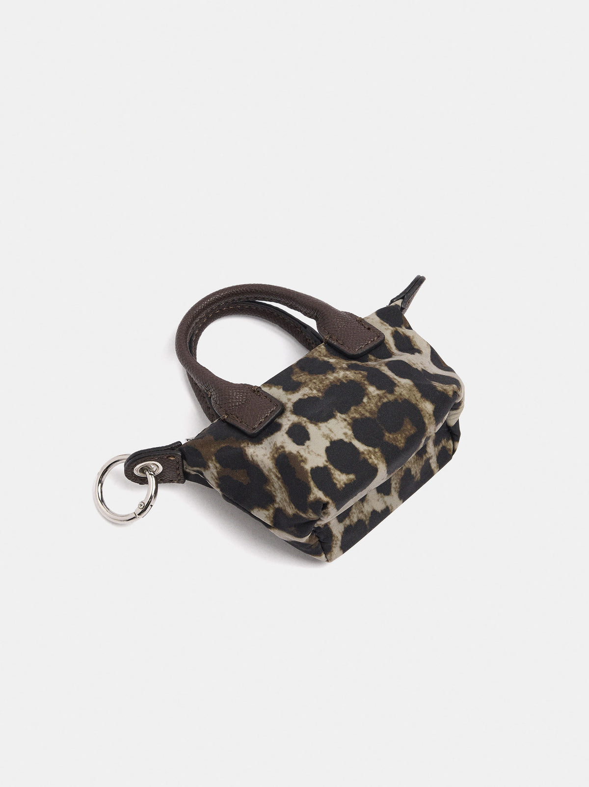 Animal-Print Nylon Shoulder Bag With Charm