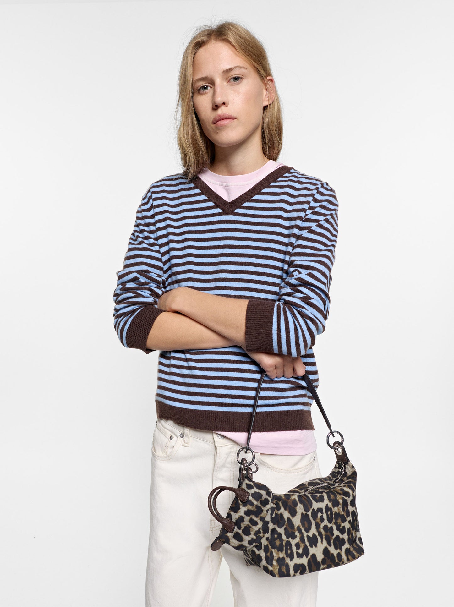 Animal-Print Nylon Shoulder Bag With Charm