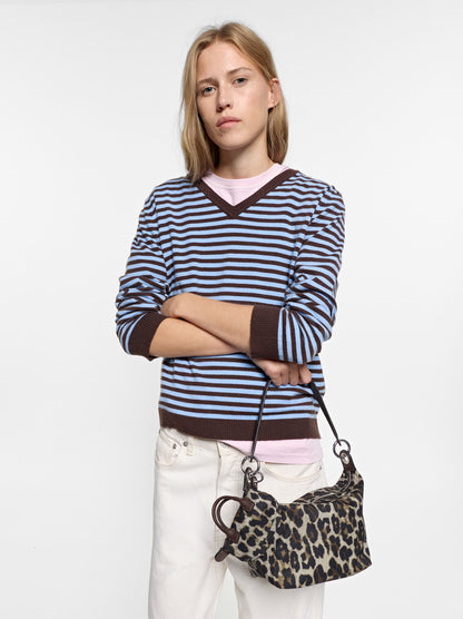Animal-Print Nylon Shoulder Bag With Charm