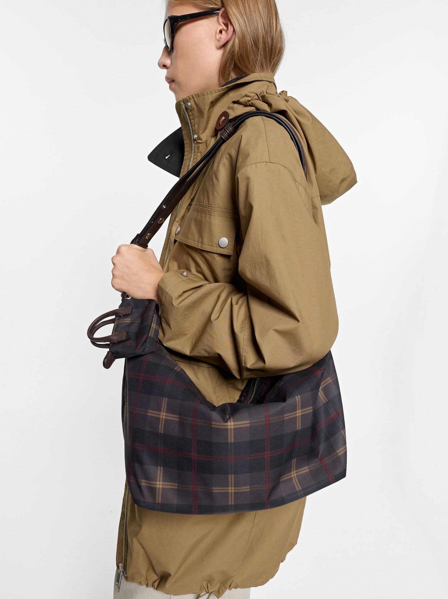 L Printed Nylon Shoulder Bag With Pendant