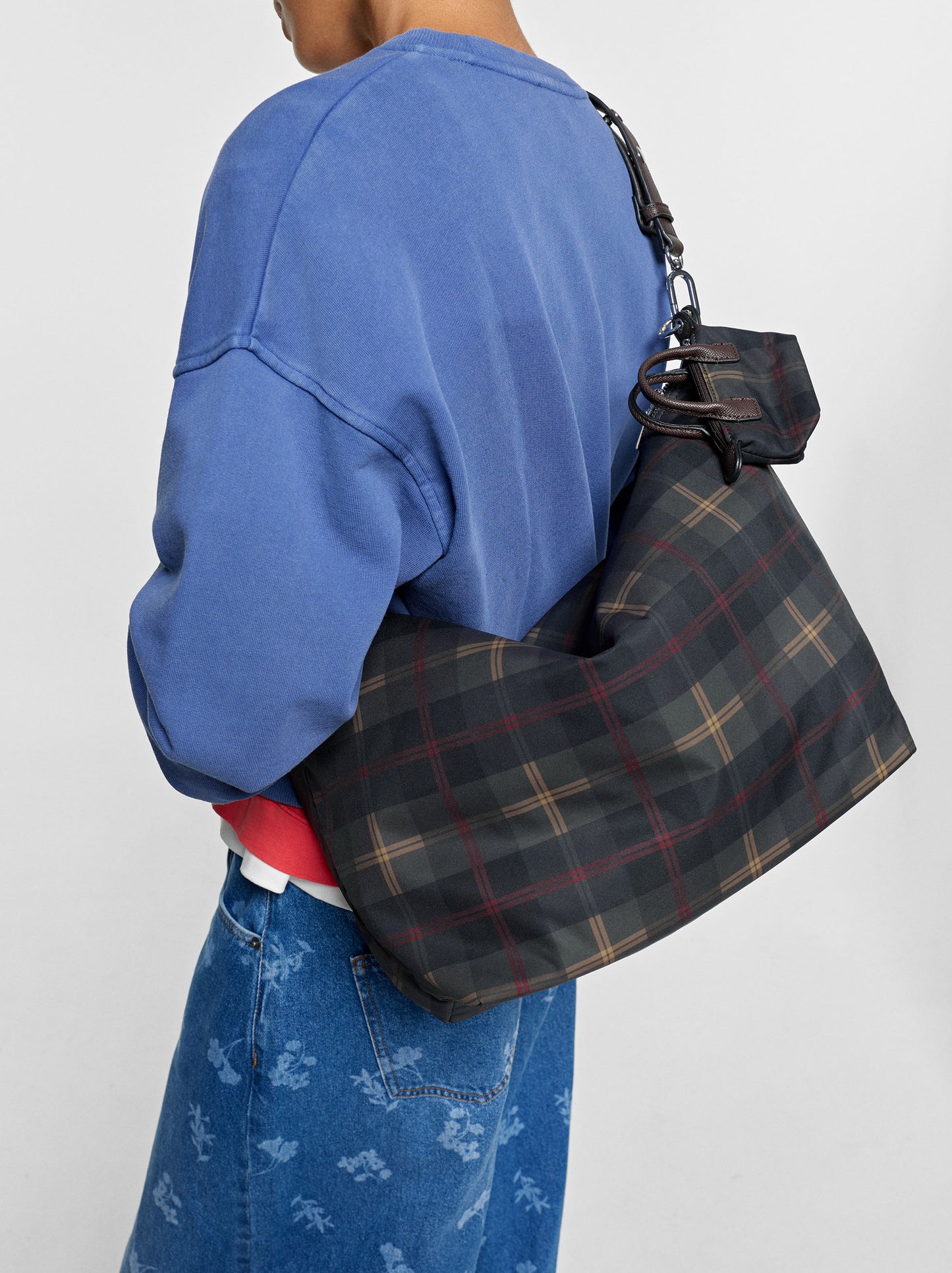 L Printed Nylon Shoulder Bag With Pendant