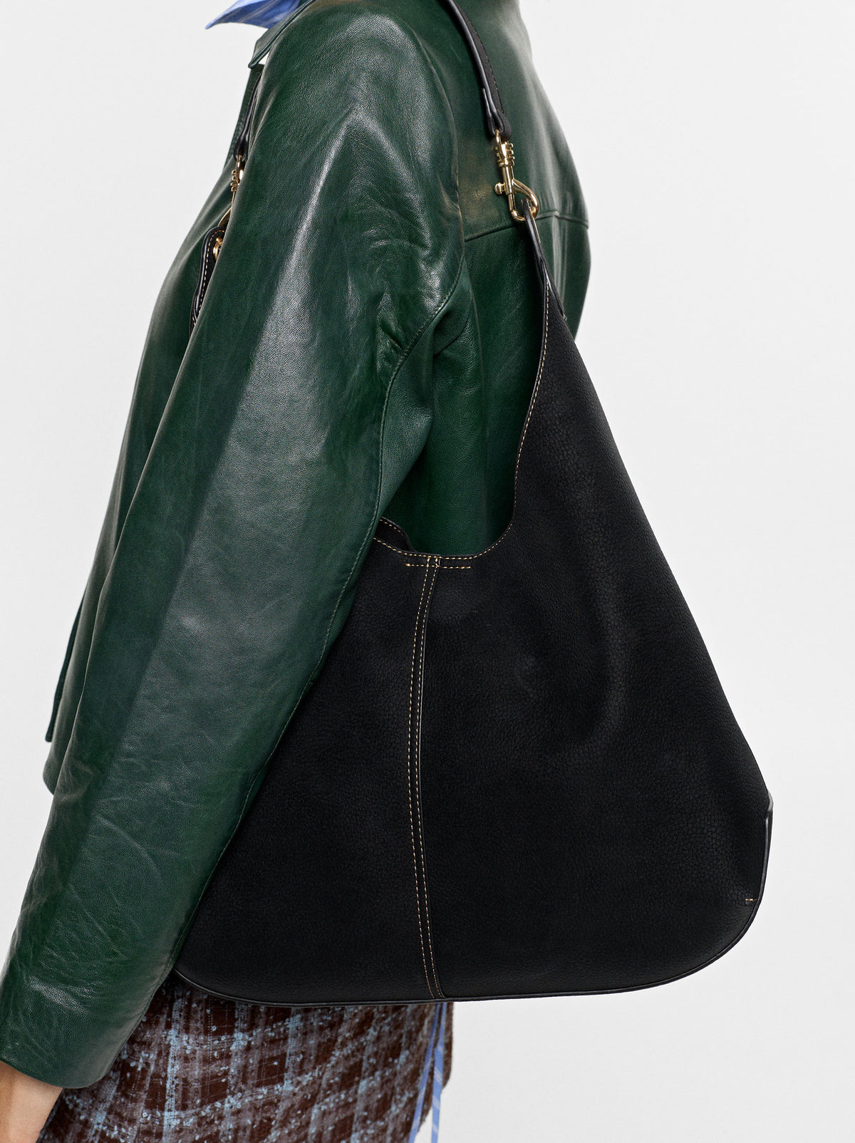 Leather-Effect Shoulder Bag With Topstitching