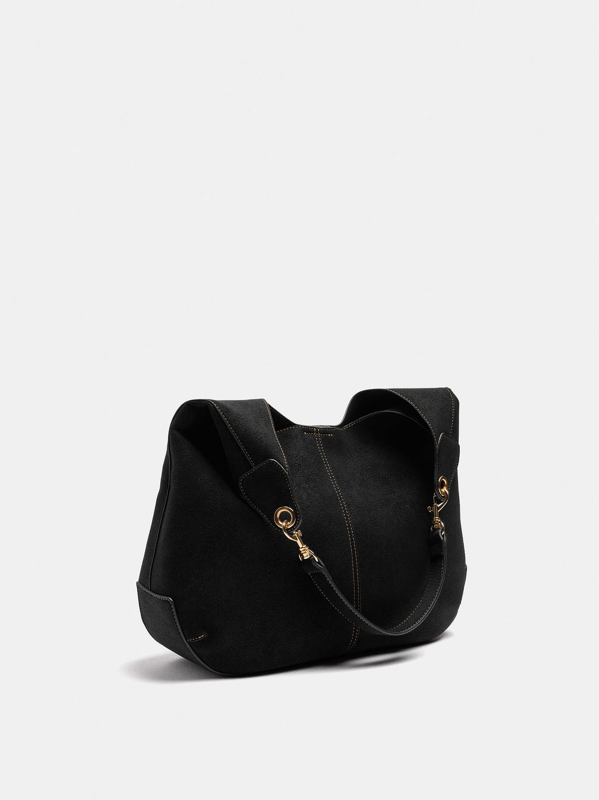 Leather-Effect Shoulder Bag With Topstitching