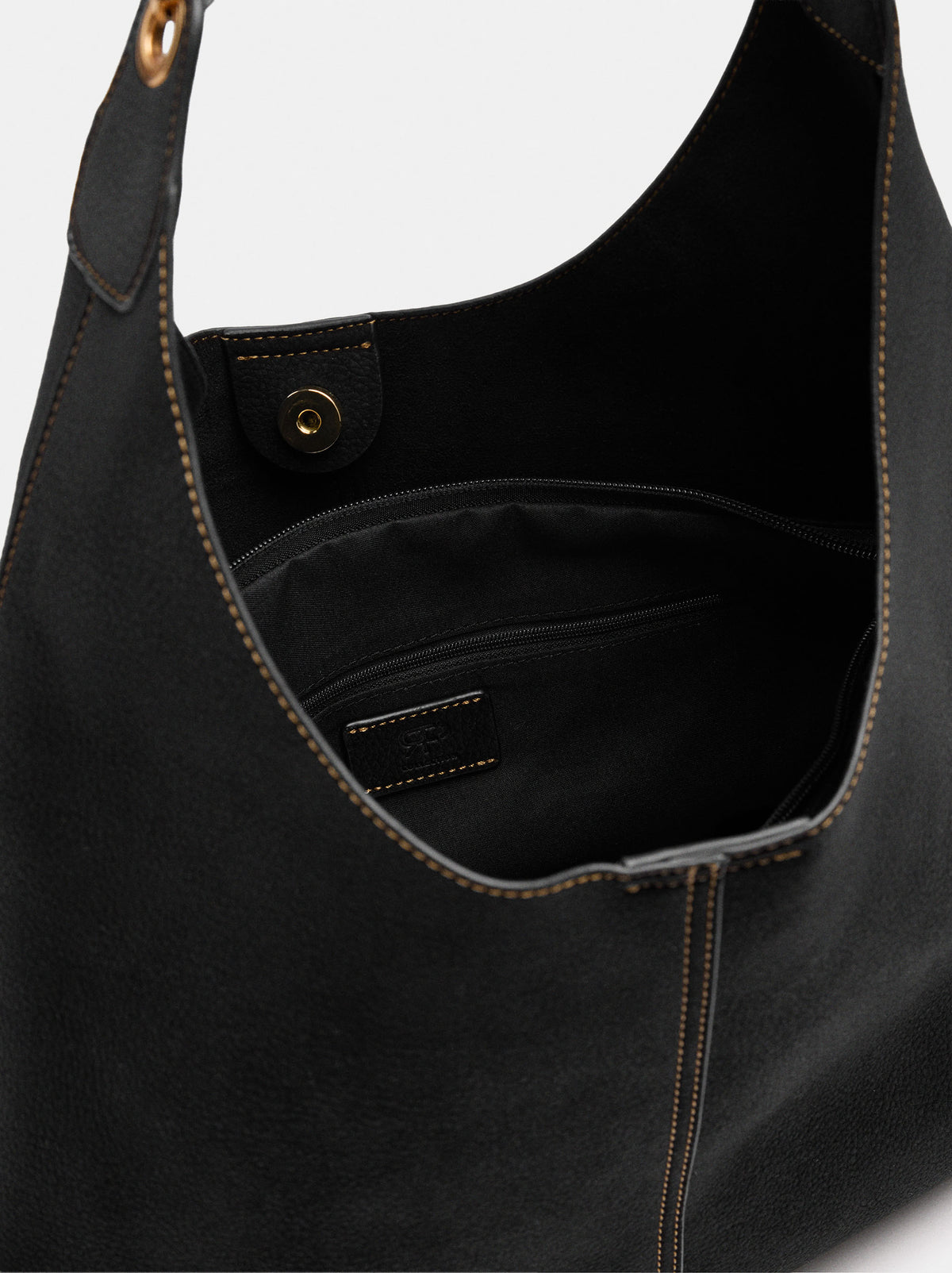Leather-Effect Shoulder Bag With Topstitching