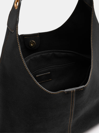 Leather-Effect Shoulder Bag With Topstitching