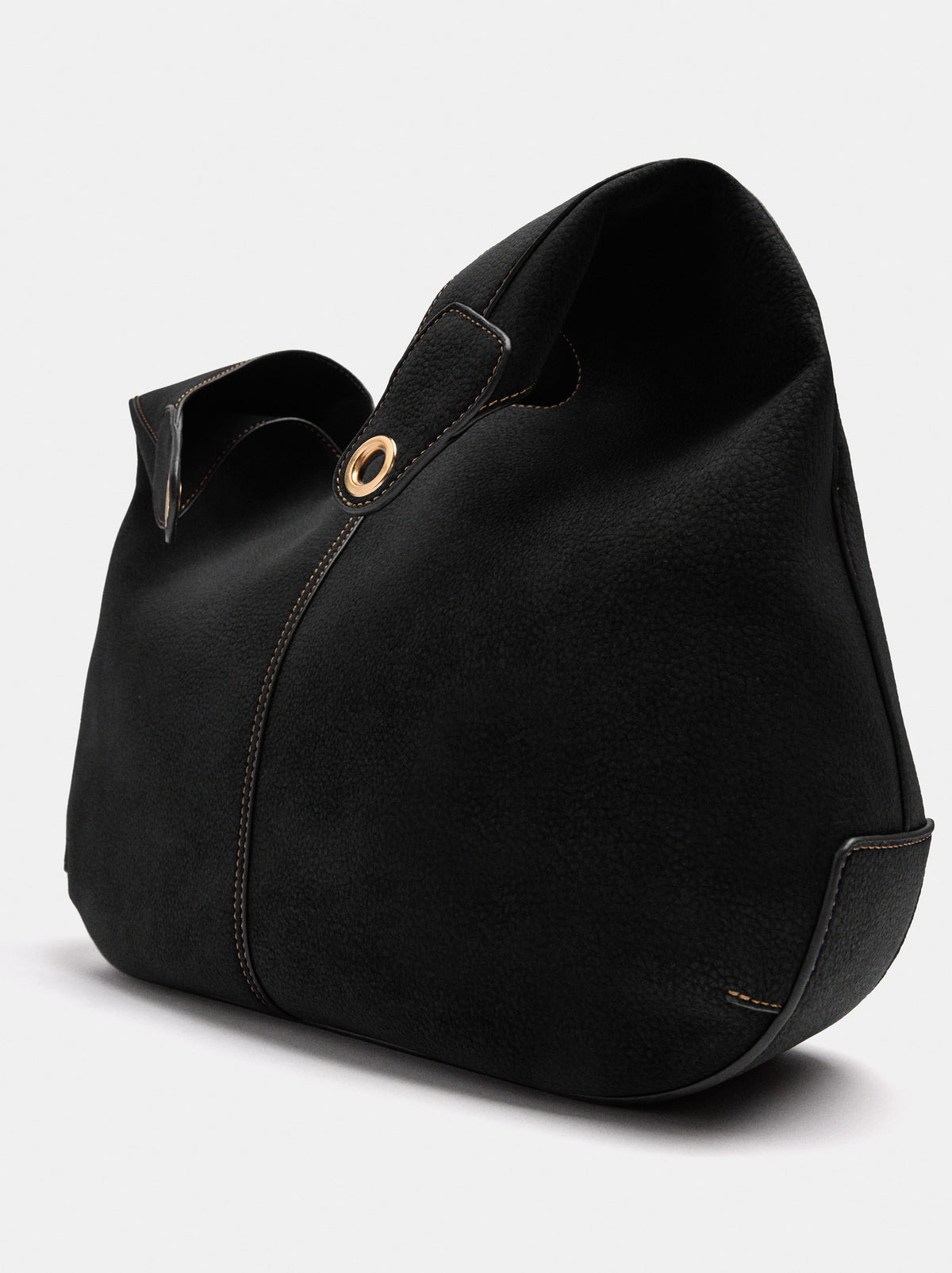 Leather-Effect Shoulder Bag With Topstitching