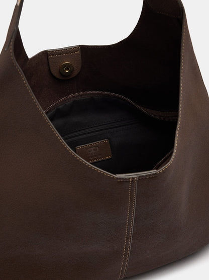 Leather-Effect Shoulder Bag With Topstitching