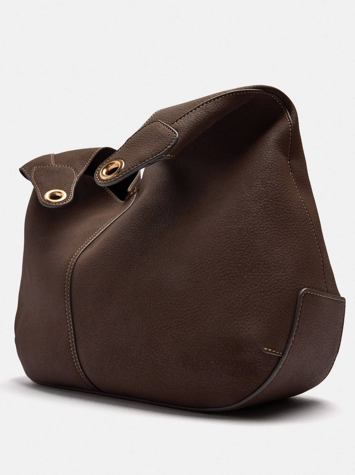 Leather-Effect Shoulder Bag With Topstitching