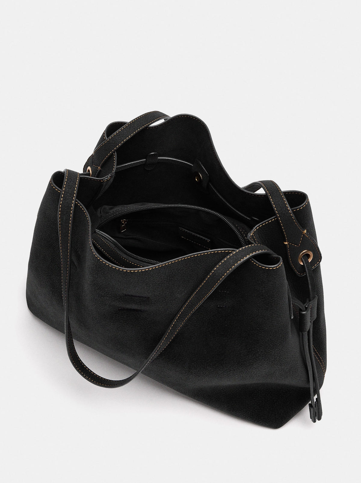 Leather-Effect Shopper Bag With Drawstrings