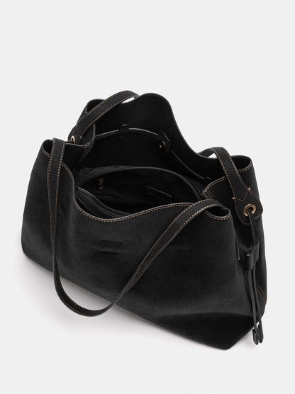 Leather-Effect Shopper Bag With Drawstrings