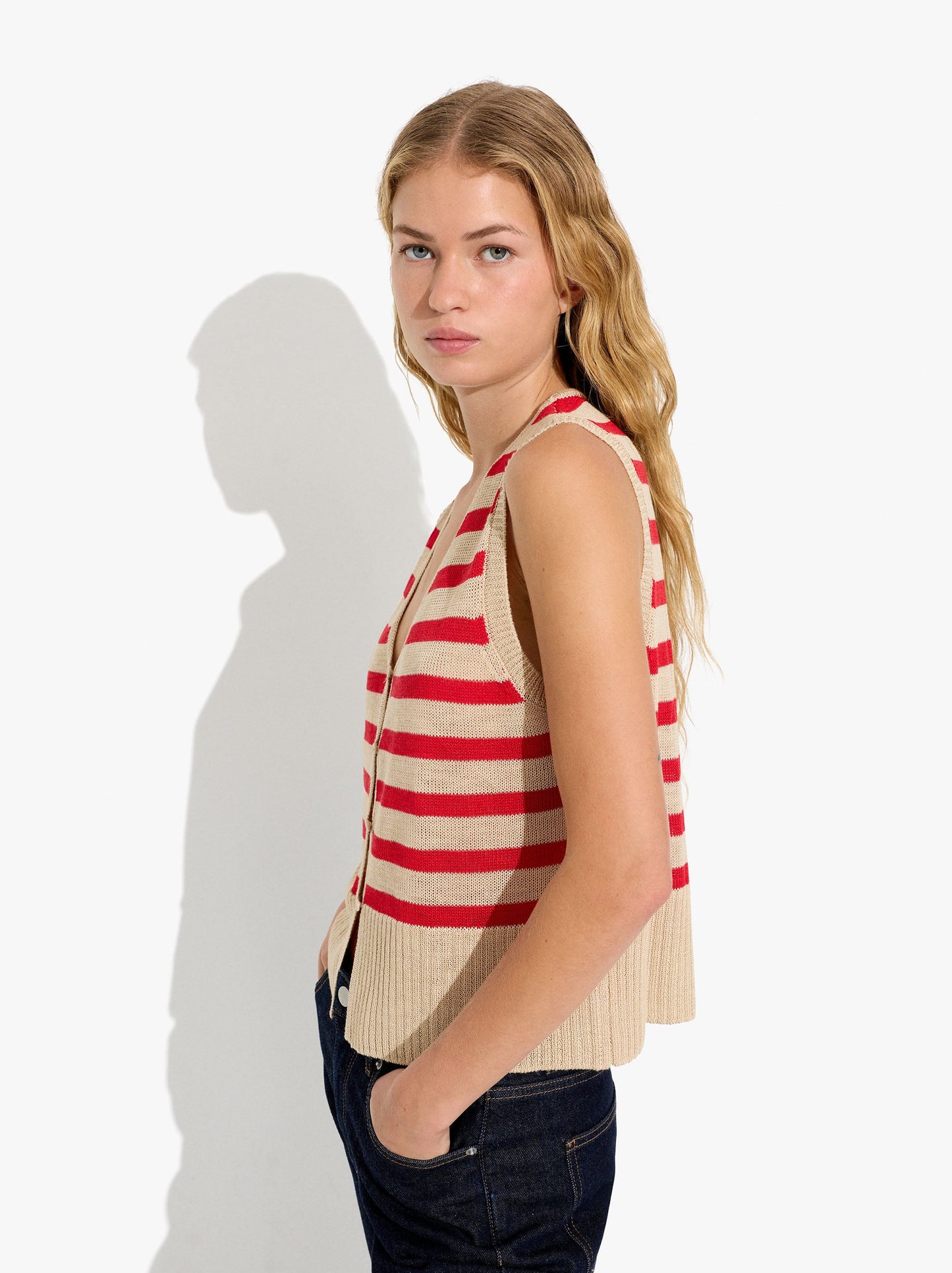 Vest With Striped Knit