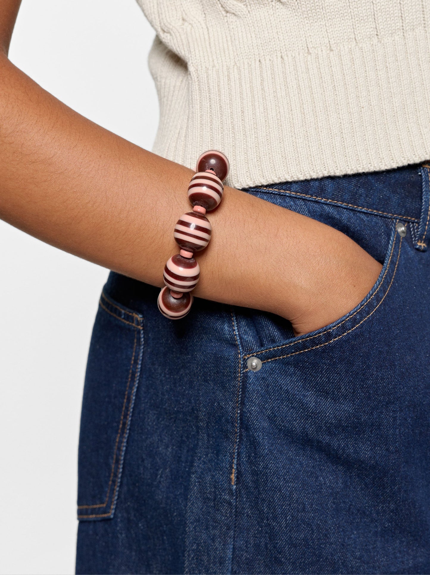 Elastic Bracelet With Striped Beads