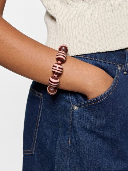 Elastic Bracelet With Striped Beads