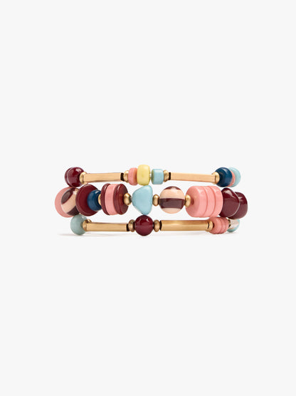 Set Of Elastic Bracelets With Colourful Beads