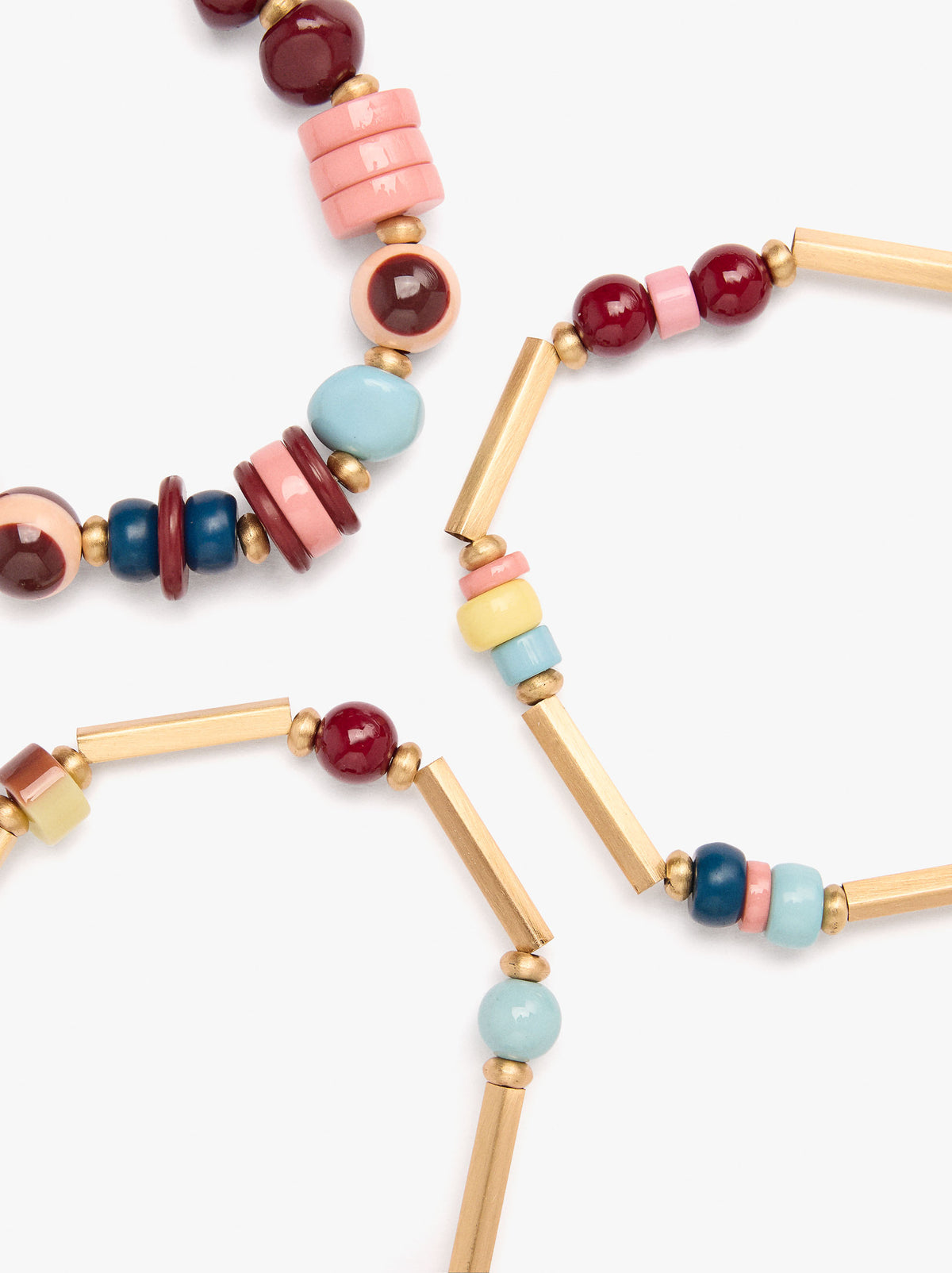 Set Of Elastic Bracelets With Colourful Beads