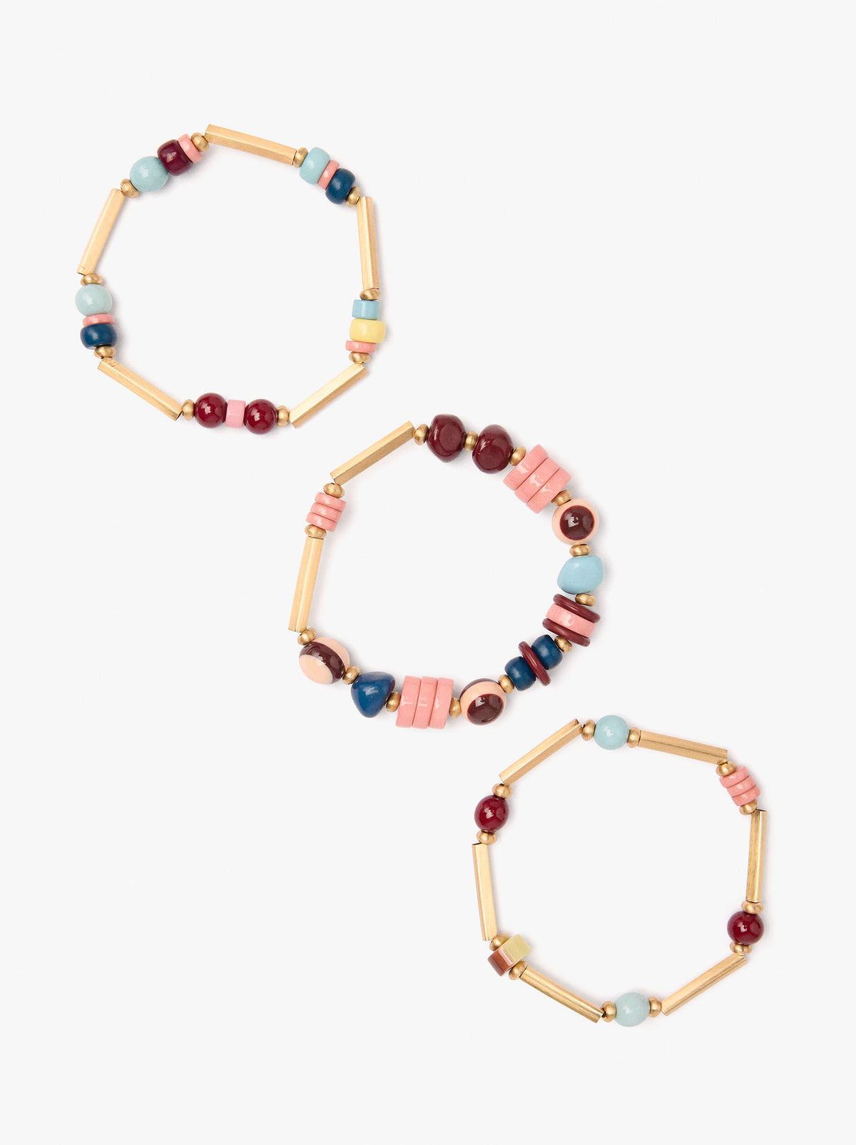 Set Of Elastic Bracelets With Colourful Beads