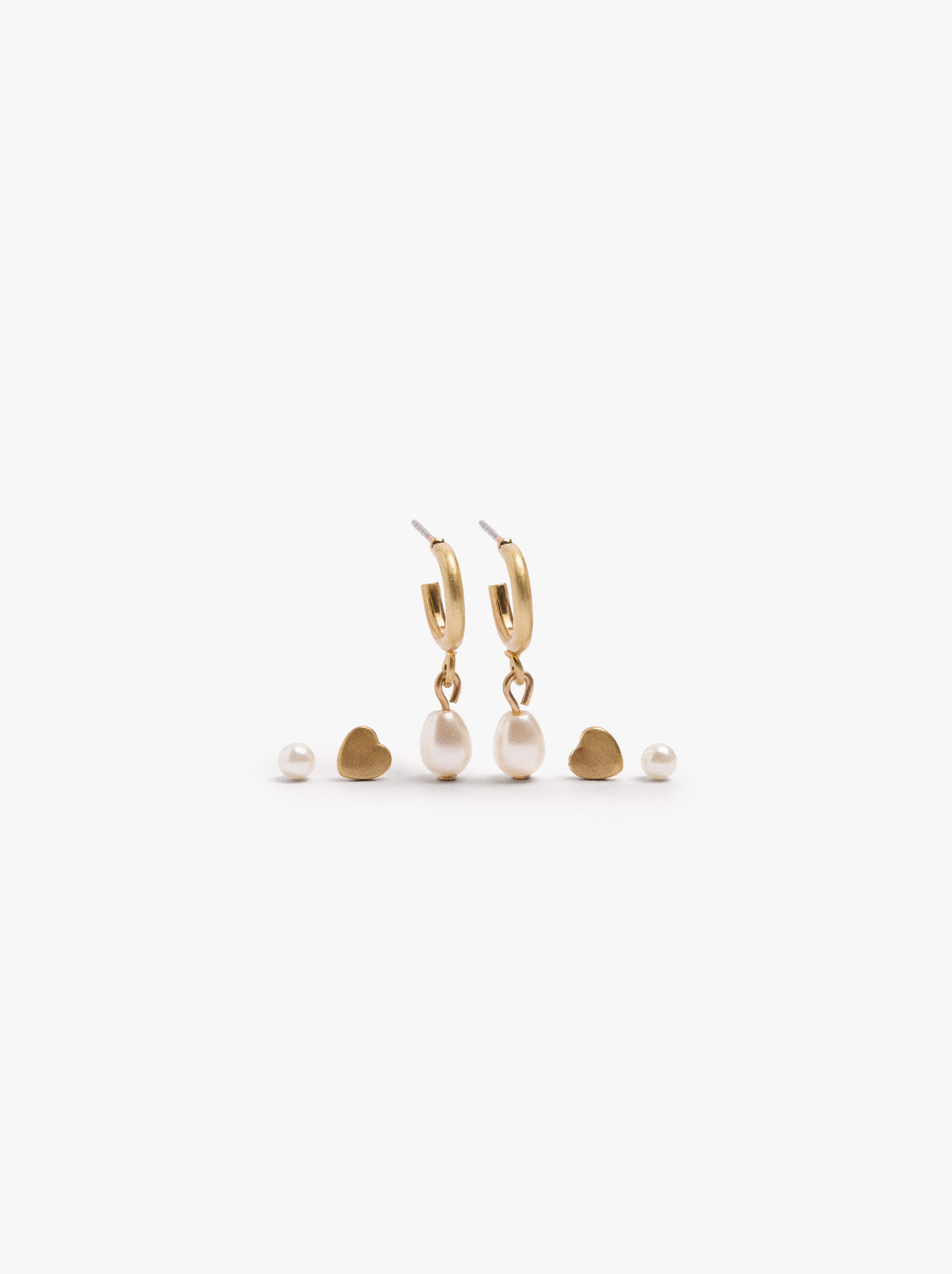 Set Of Pearl And Heart Earrings