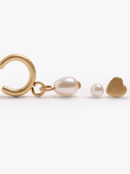 Set Of Pearl And Heart Earrings