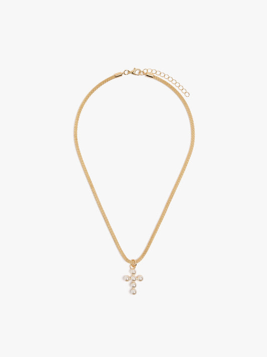 Pearl Cross Pendant Necklace