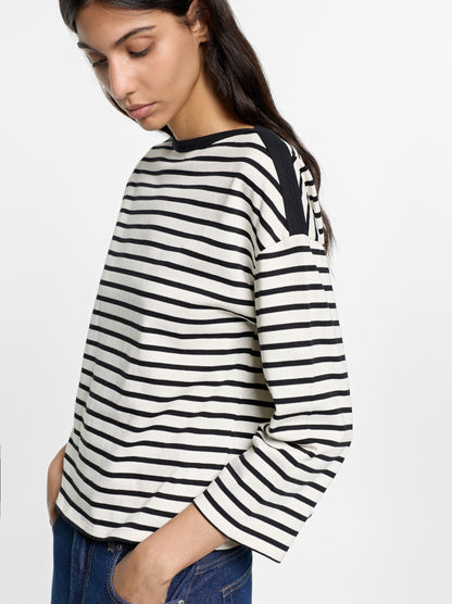 100% Cotton Long-Sleeved Striped T-Shirt
