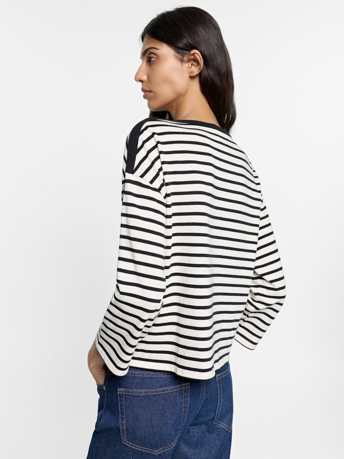 100% Cotton Long-Sleeved Striped T-Shirt
