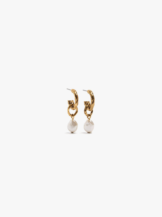 Open Hoop Earrings With Pearl Pendant