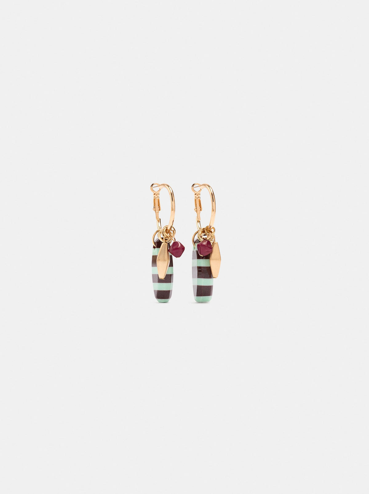 Hoop Earrings With Striped Pendant