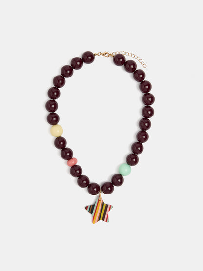 Beaded Necklace With A Striped Star Pendant