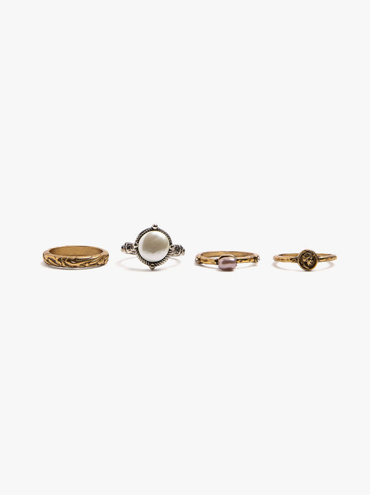 Set Of Bicolor Rings With Pearl