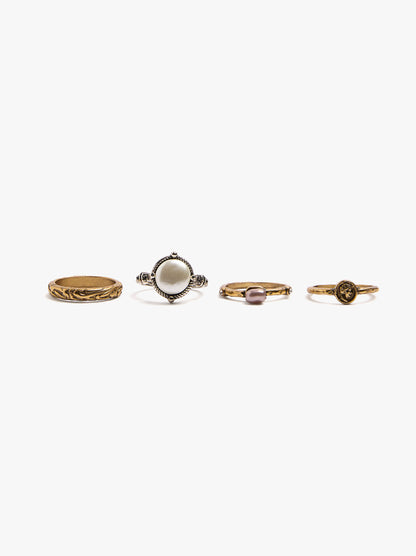 Set Of Bicolor Rings With Pearl