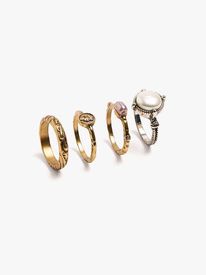 Set Of Bicolor Rings With Pearl