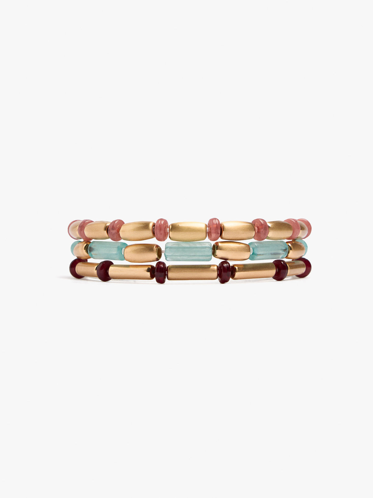 Set Of Multicolor Beaded Elastic Bracelets