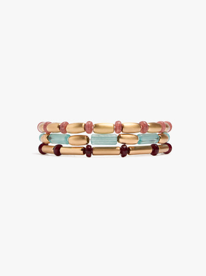Set Of Multicolor Beaded Elastic Bracelets
