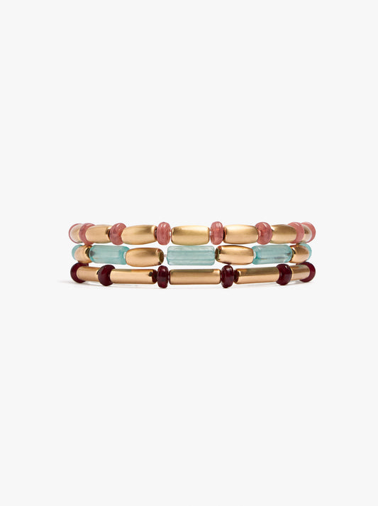 Set Of Multicolor Beaded Elastic Bracelets