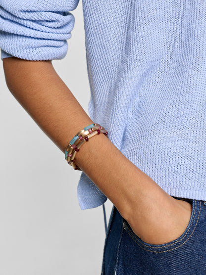 Set Of Multicolor Beaded Elastic Bracelets