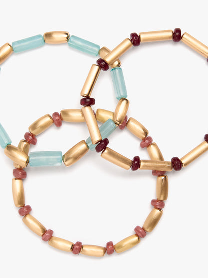 Set Of Multicolor Beaded Elastic Bracelets