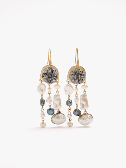Long Freshwater Pearl Medal Earrings