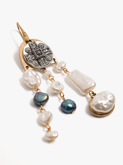 Long Freshwater Pearl Medal Earrings
