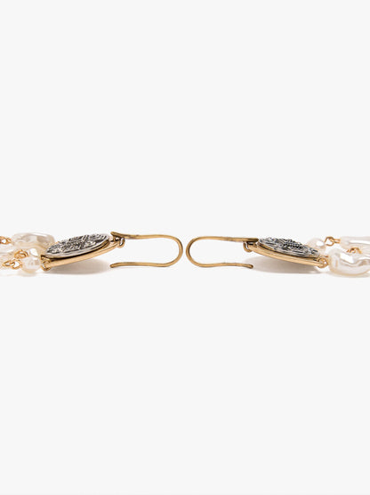 Long Freshwater Pearl Medal Earrings