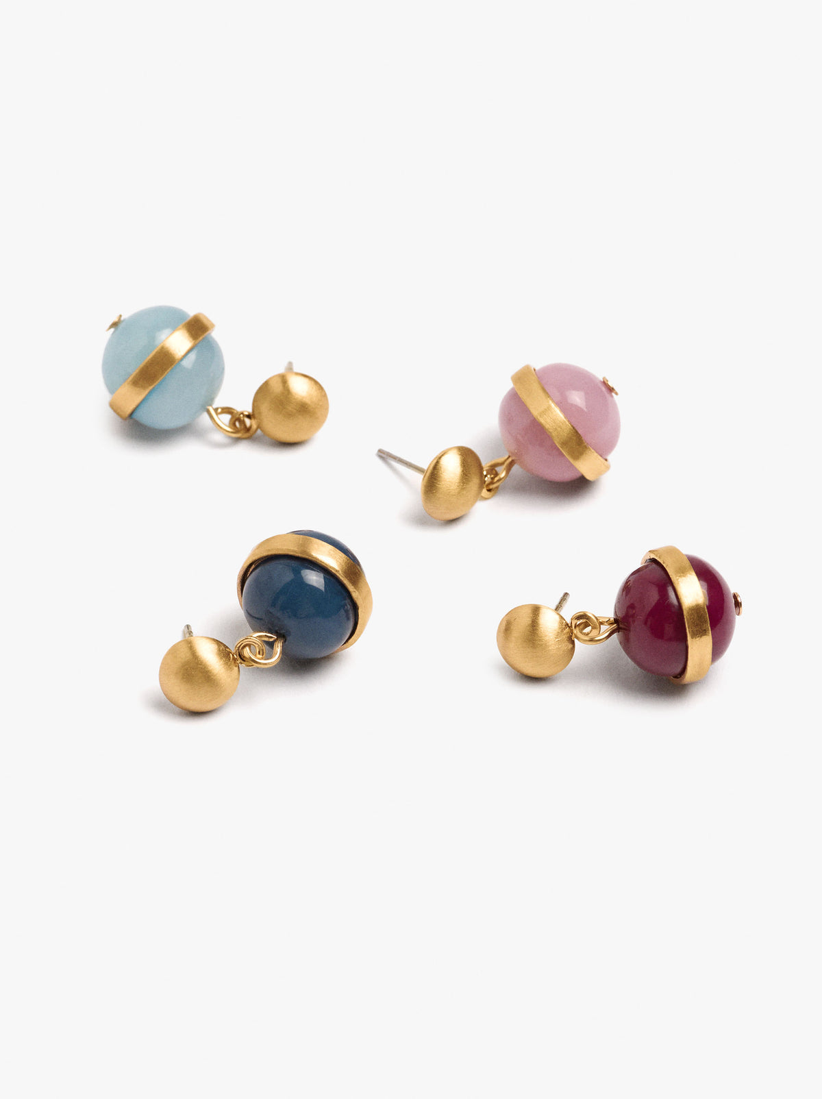 Set Of Stone-Effect Sphere Earrings