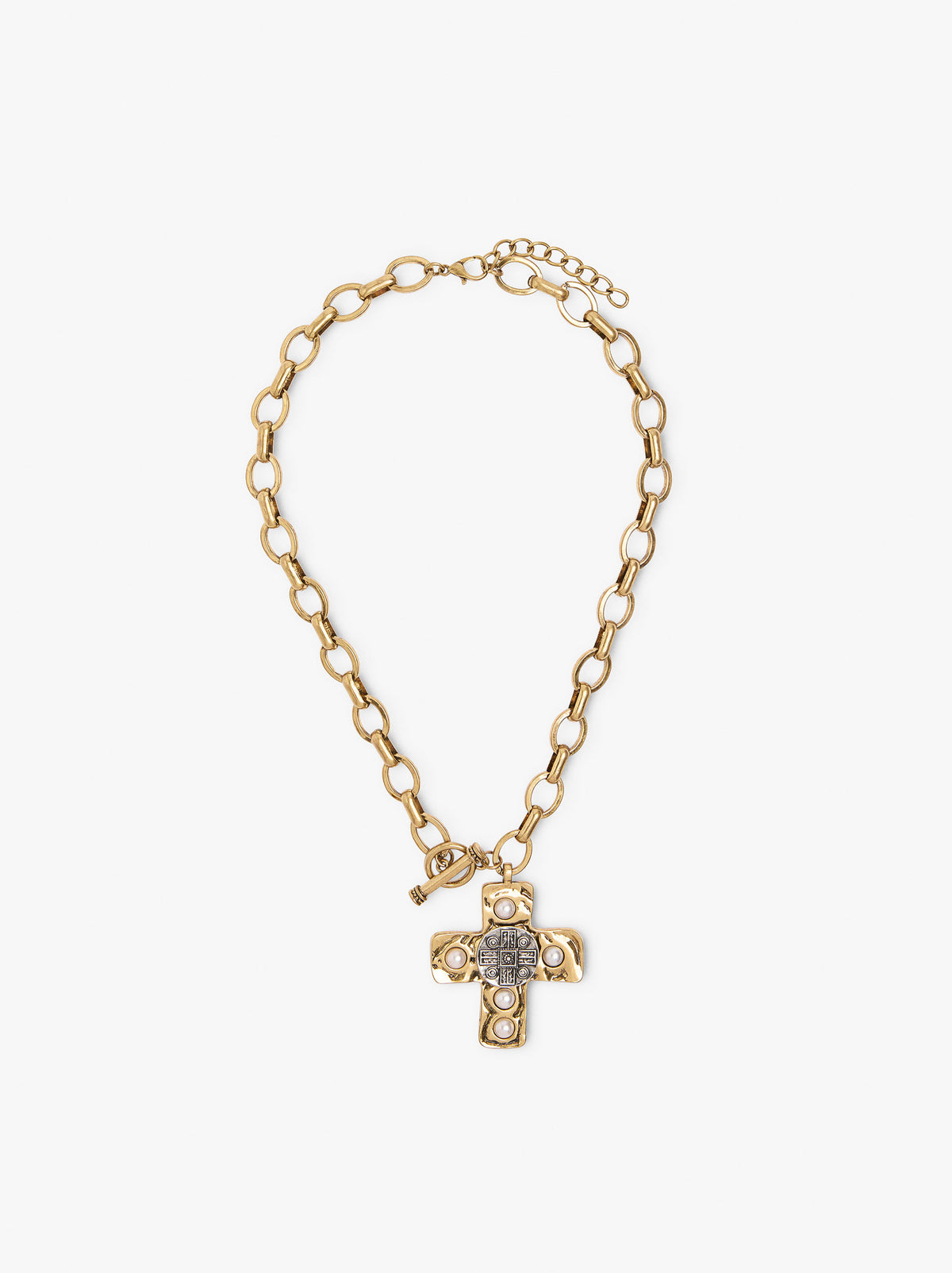 Link Necklace With Cross Pendant And Medal