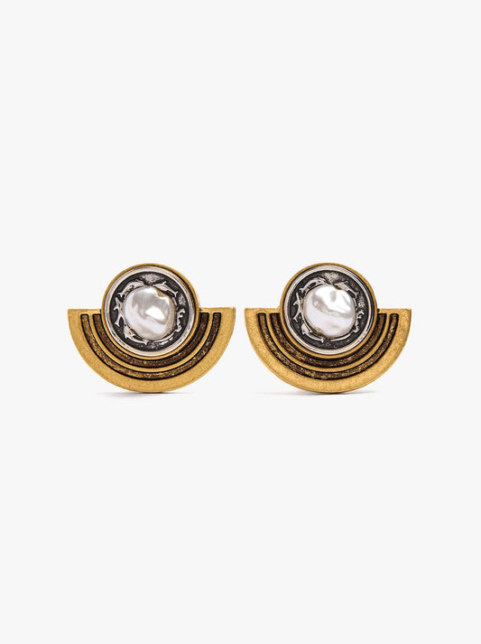 Bicolor Fan Earrings With Pearl